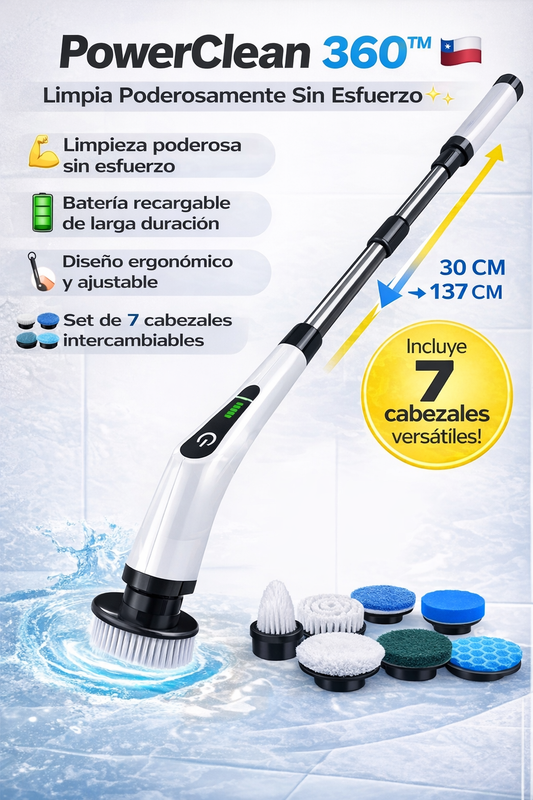 🧼 PowerClean 360™ Cepillo Eléctrico de Limpieza Telescópico